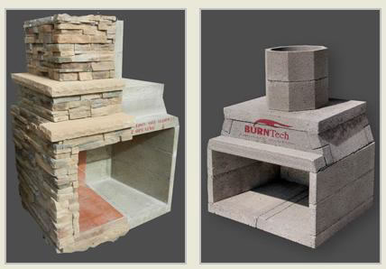 Left picture of the modular unit with a natural stone fascia. Right image showing the basic modular unit.