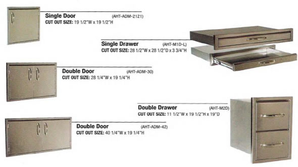 5 images of doors, 2 single and 2 double and 1 double drawer.