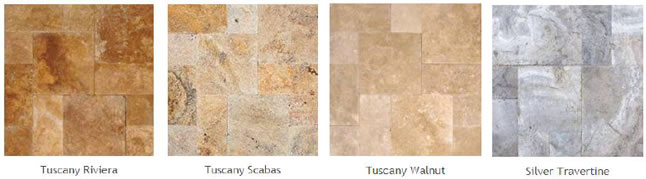 Pictures of different types of travertine pavers.